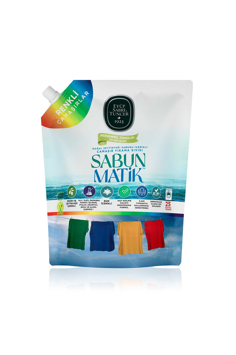 Doğal Zeytinyağı İçerikli Çamaşır Yıkama Sıvısı Renkliler 1,5 Lt Doypack