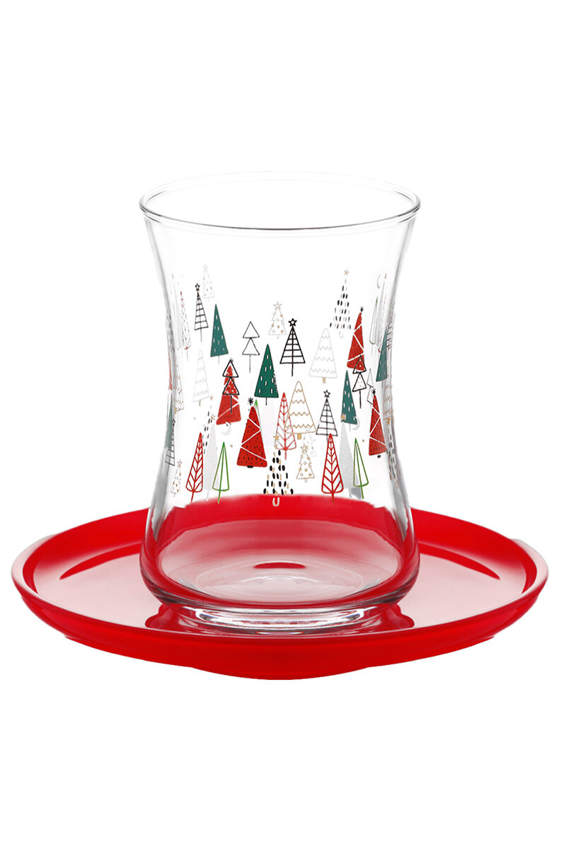 Lav Yılbaşı Ağacı Desenli Çay Bardağı Seti 4'lü 155 cc