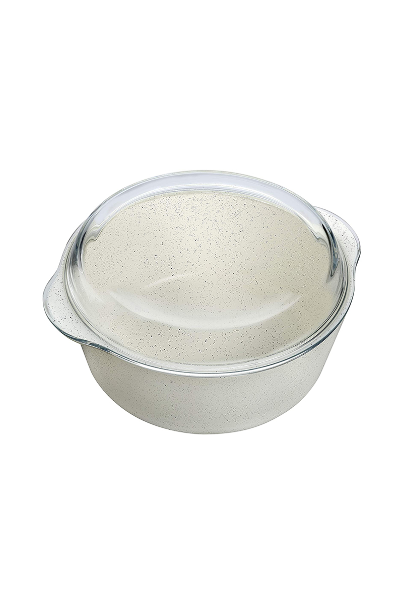 Paşabahçe Non-stick Cam Kapaklı Yuvarlak Fırın Tenceresi Krem 2100 cc