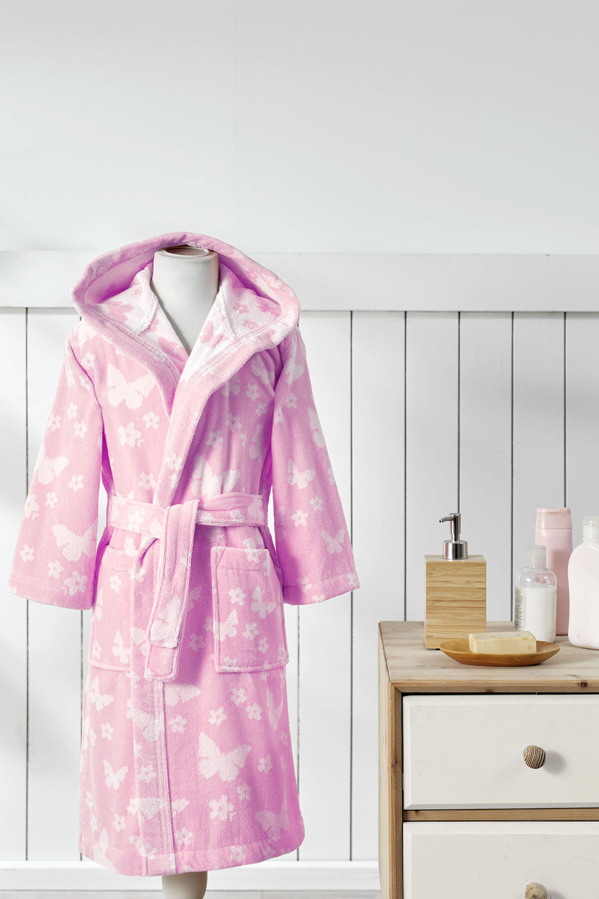 Özdilek Junior Butterfly Kapüşonlu Kadife Çocuk Bornozu 13/14 Yaş