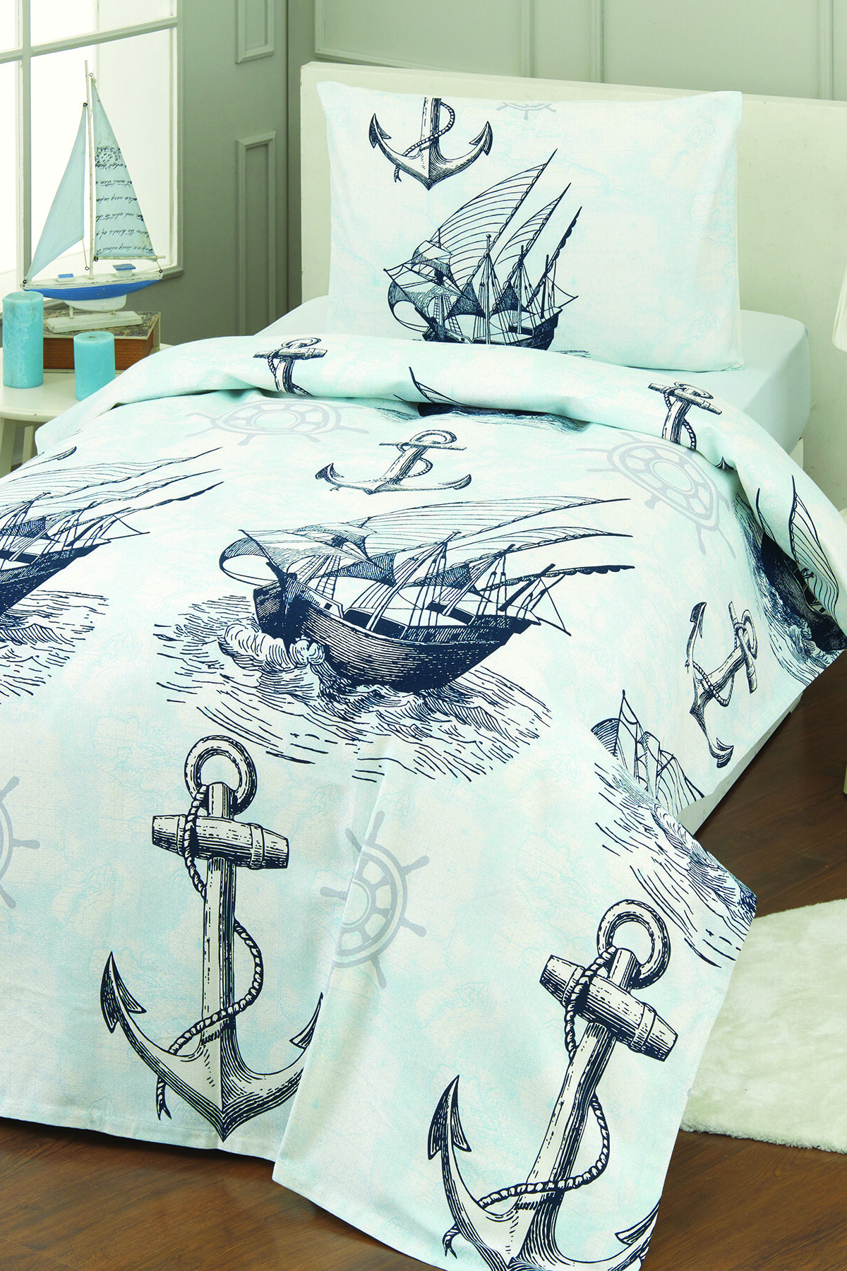 Floretta Blue Ship Tek Kişilik Pike Takımı