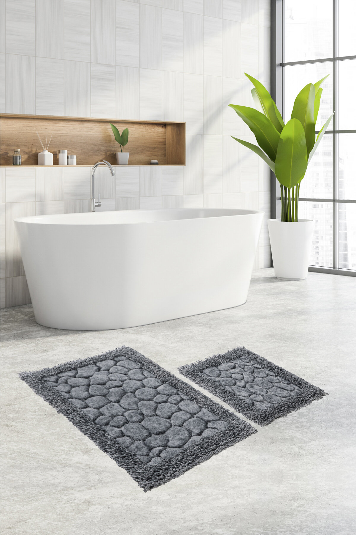 Özdilek Stone 2'li Eskitme Banyo Paspası