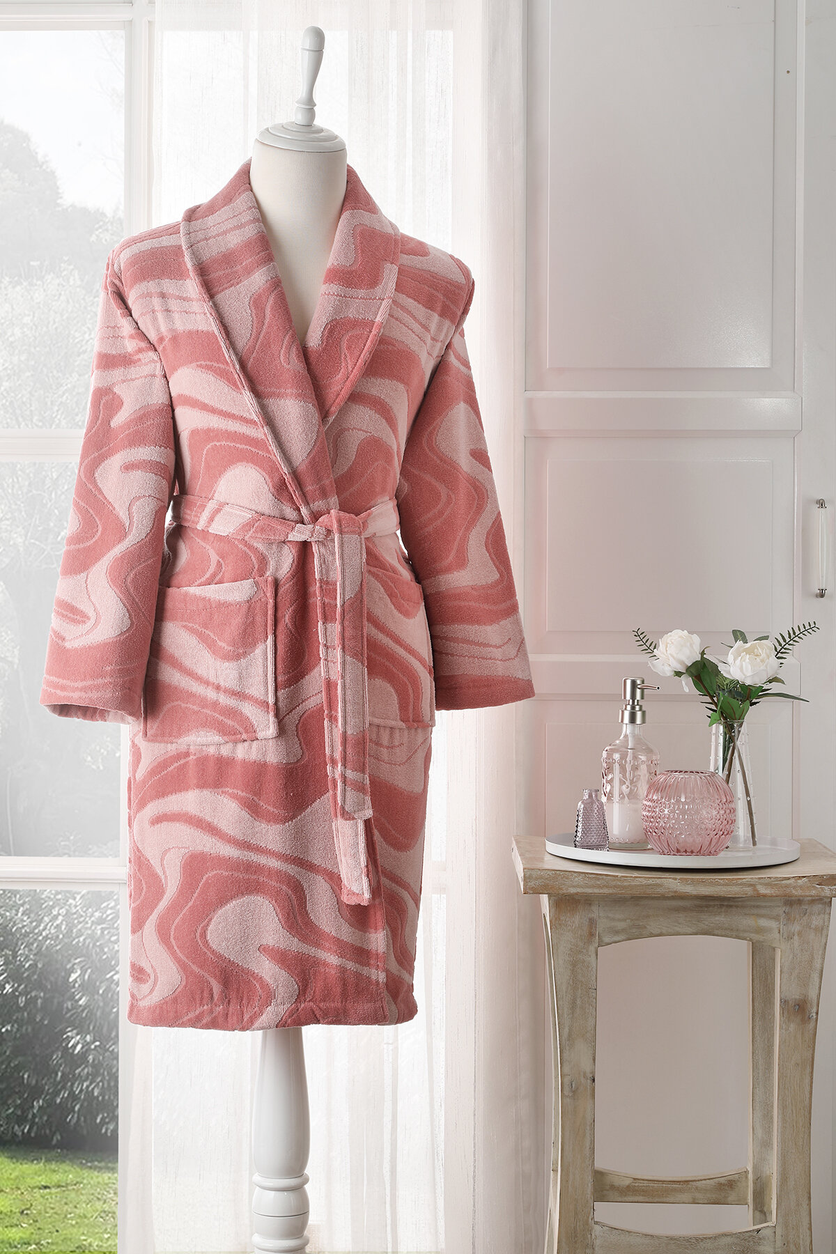 Özdilek Marble Kadife Şal Yaka Bornoz