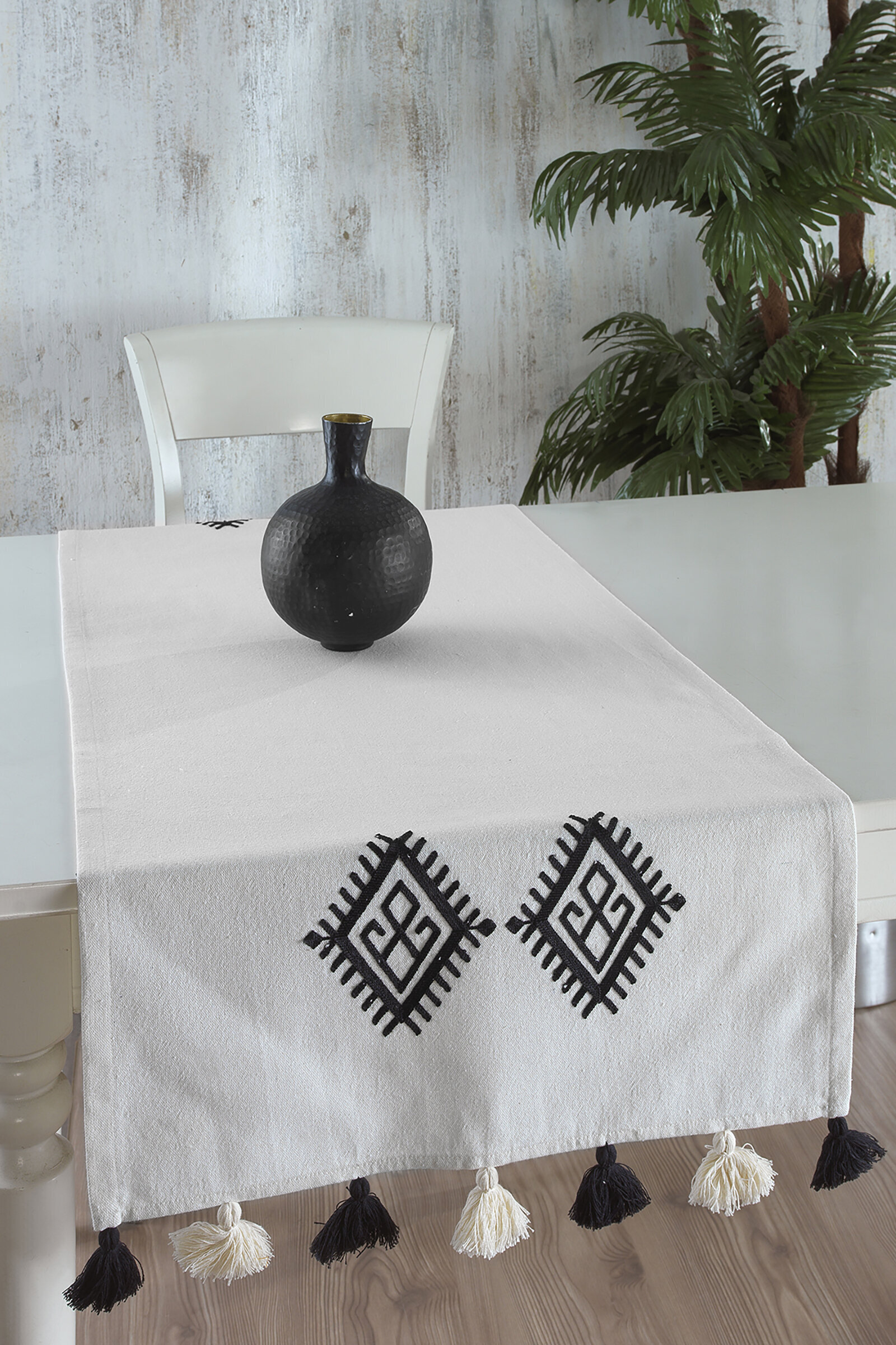 Floretta Çiçek Nakışlı Keten Runner DP023-2 50x130 cm