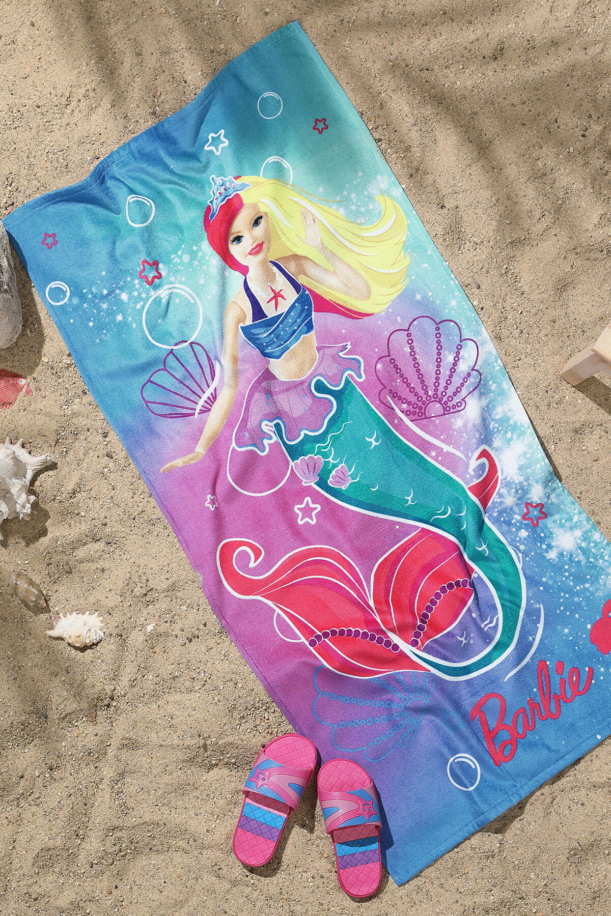 Özdilek Barbie Shell Lisanslı Kadife Plaj Havlusu 60x120 cm