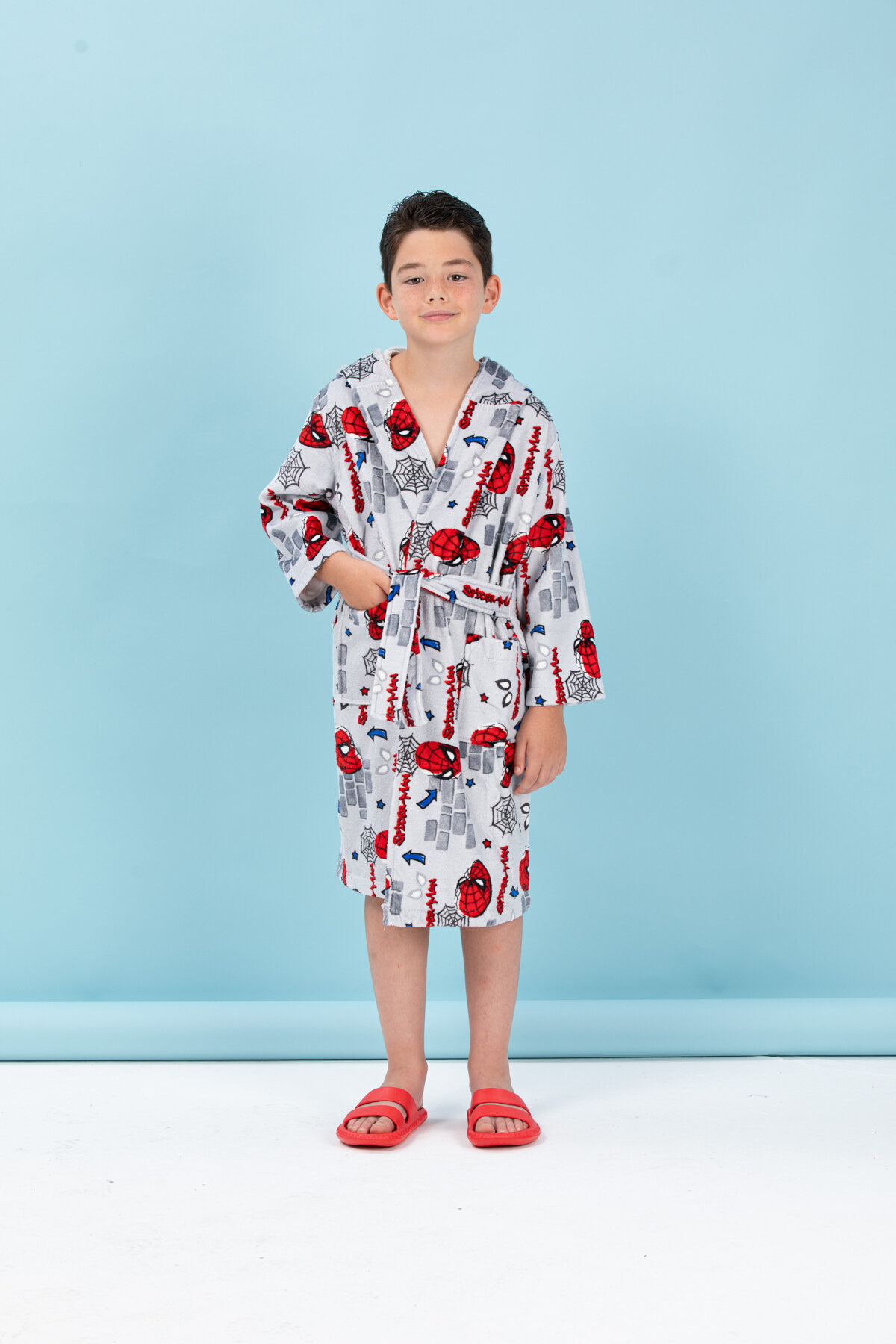 Özdilek Spiderman Wall Lisanslı Kapüşonlu Çocuk Bornozu 9/10 Yaş