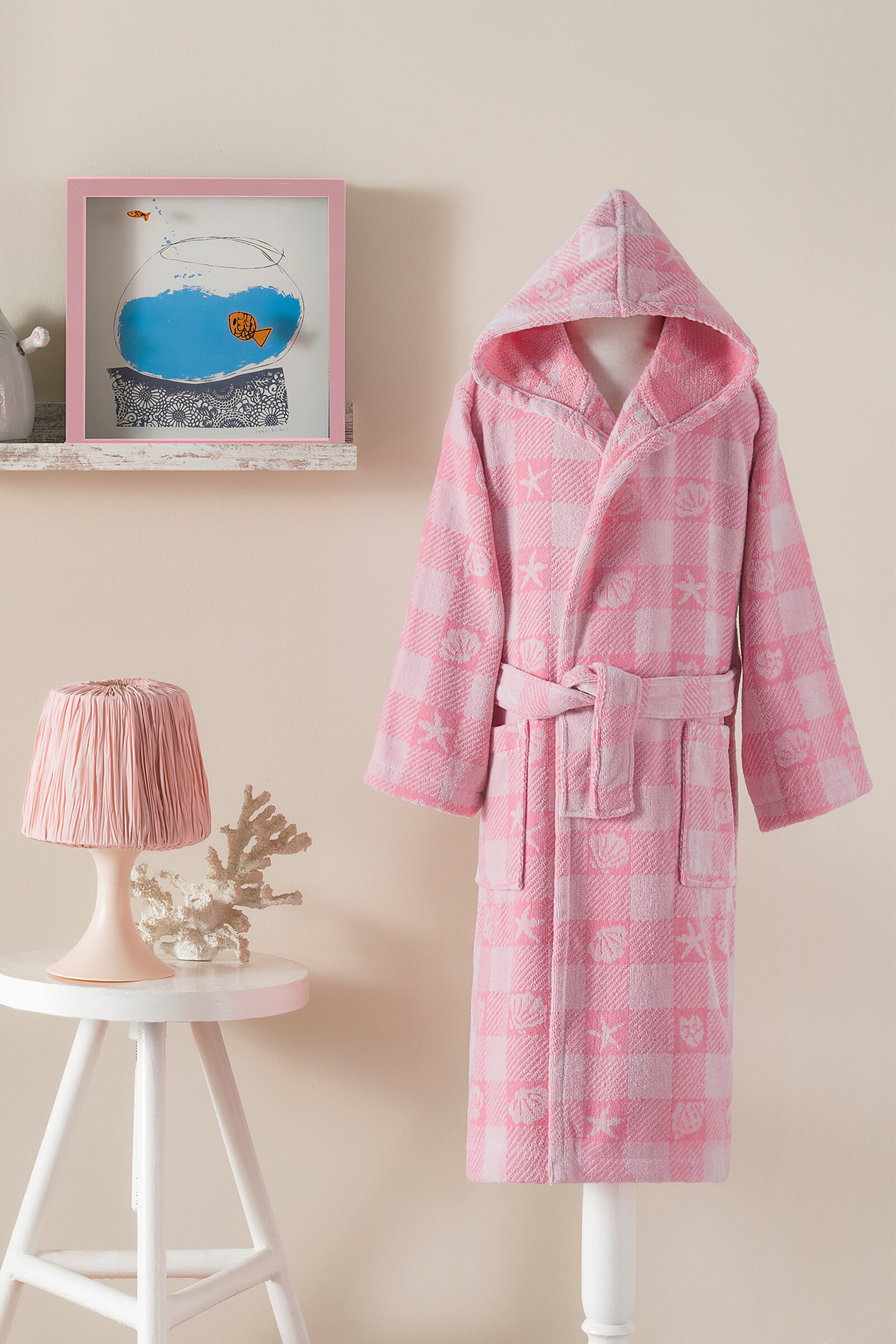 Özdilek Shell Plaid Kapüşonlu Kadife Çocuk Bornozu 13/14 Yaş