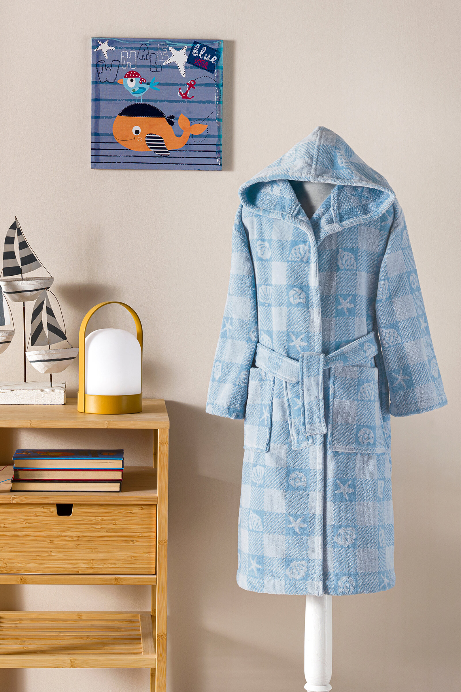 Özdilek Shell Plaid Kapüşonlu Kadife Çocuk Bornozu 1/2 Yaş