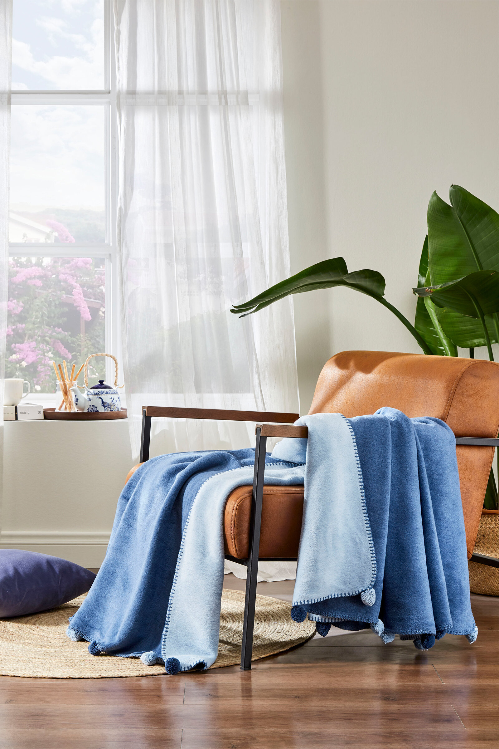 Özdilek Colourist Ponponlu Çift Kişilik Çift Taraflı Pamuklu Battaniye 180x220 cm