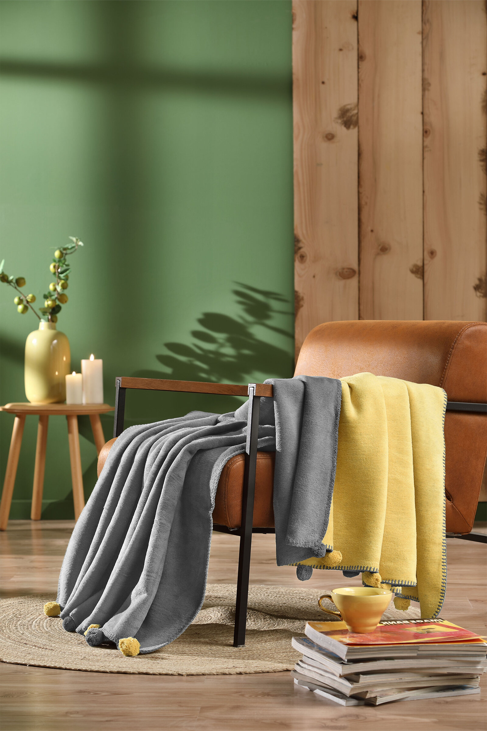 Özdilek Colourist Ponponlu Tek Kişilik Çift Taraflı Pamuklu Battaniye 150x200 cm