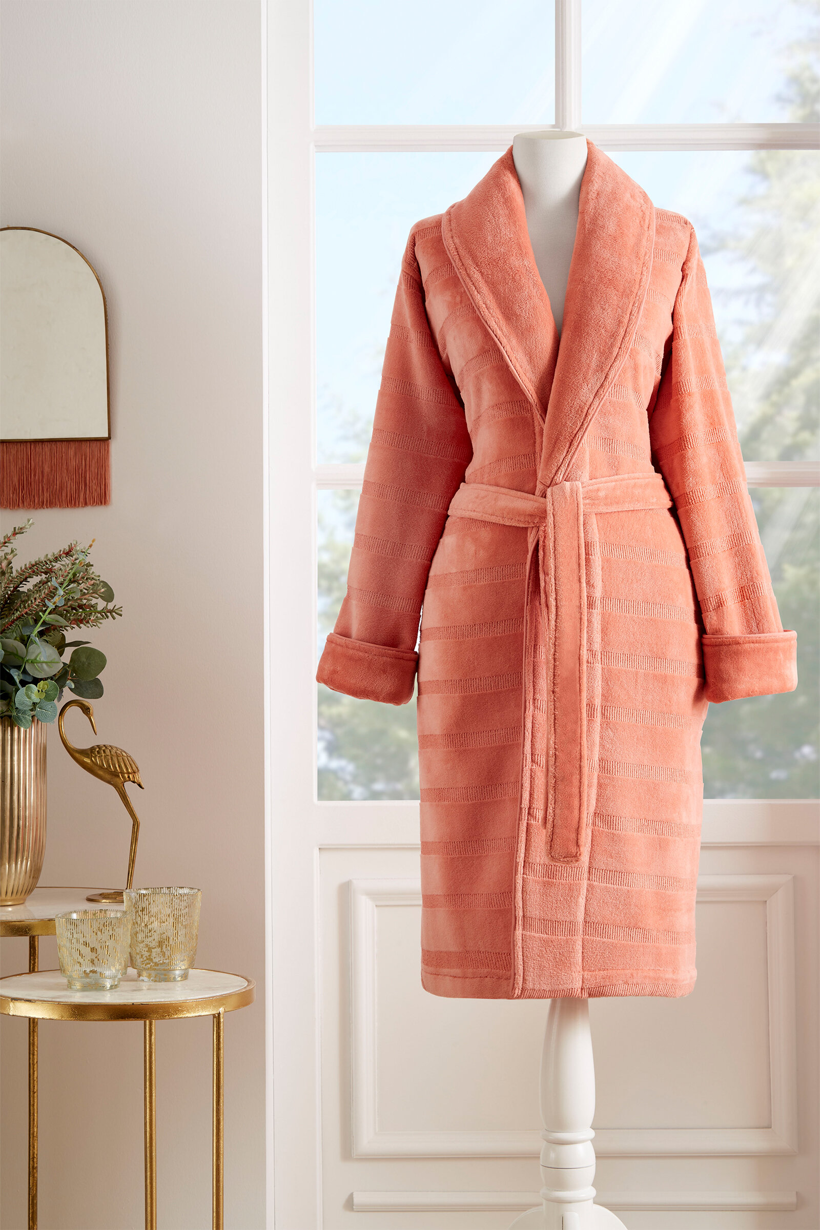 Sadem Organik Stripe Şal Yaka Bornoz