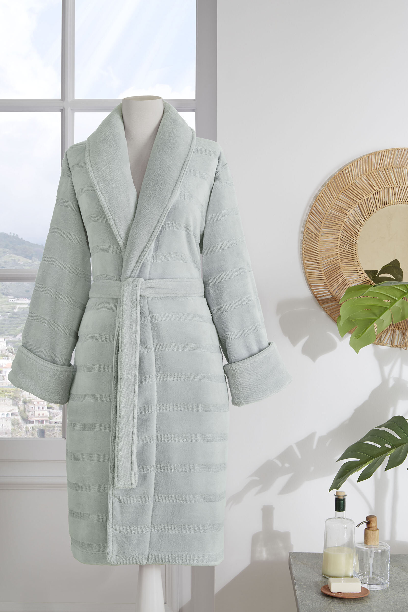 Sadem Organik Stripe Şal Yaka Bornoz