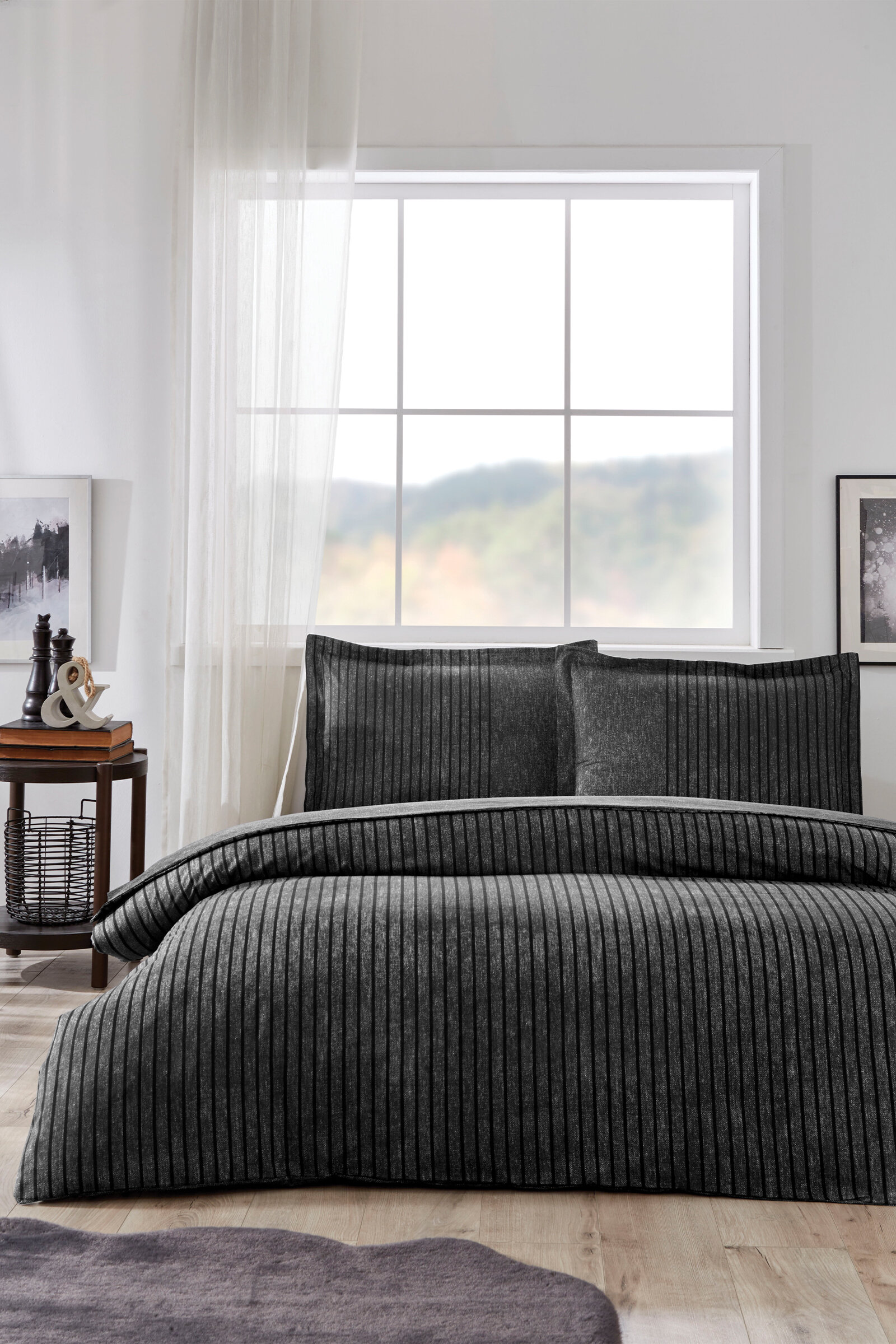 Özdilek Noir Çift Kişilik Lastikli Çarşaf Nevresim Takımı