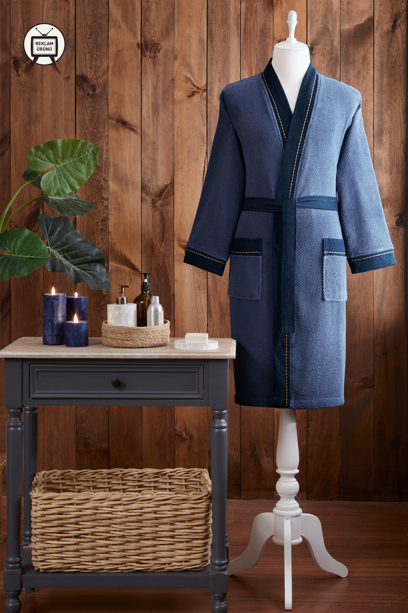 Özdilek Oregon Maskülen Nakışlı Denim Kimono Bornoz