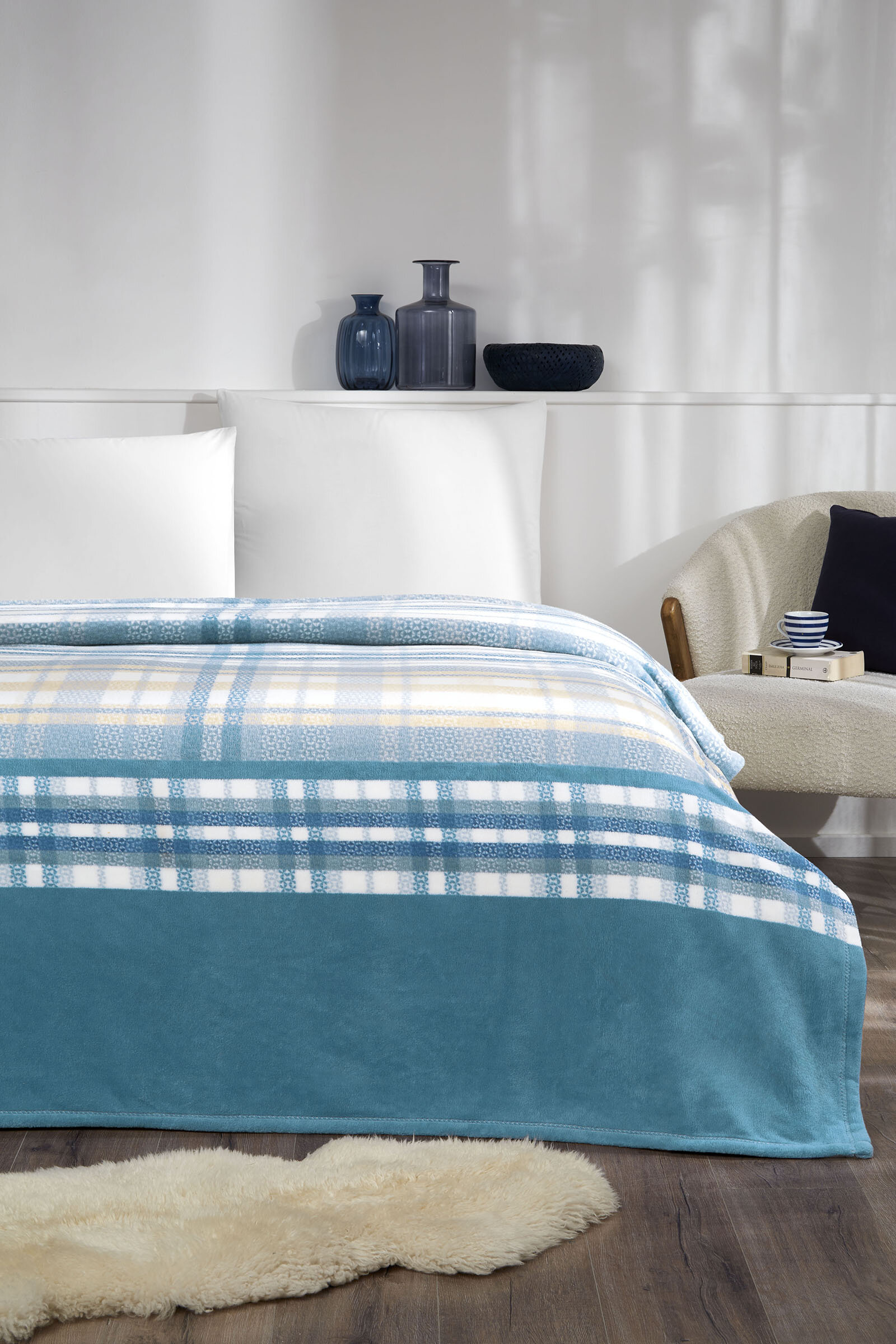 Özdilek Blu Madras Çift Kişilik Soft Battaniye 200x220 cm