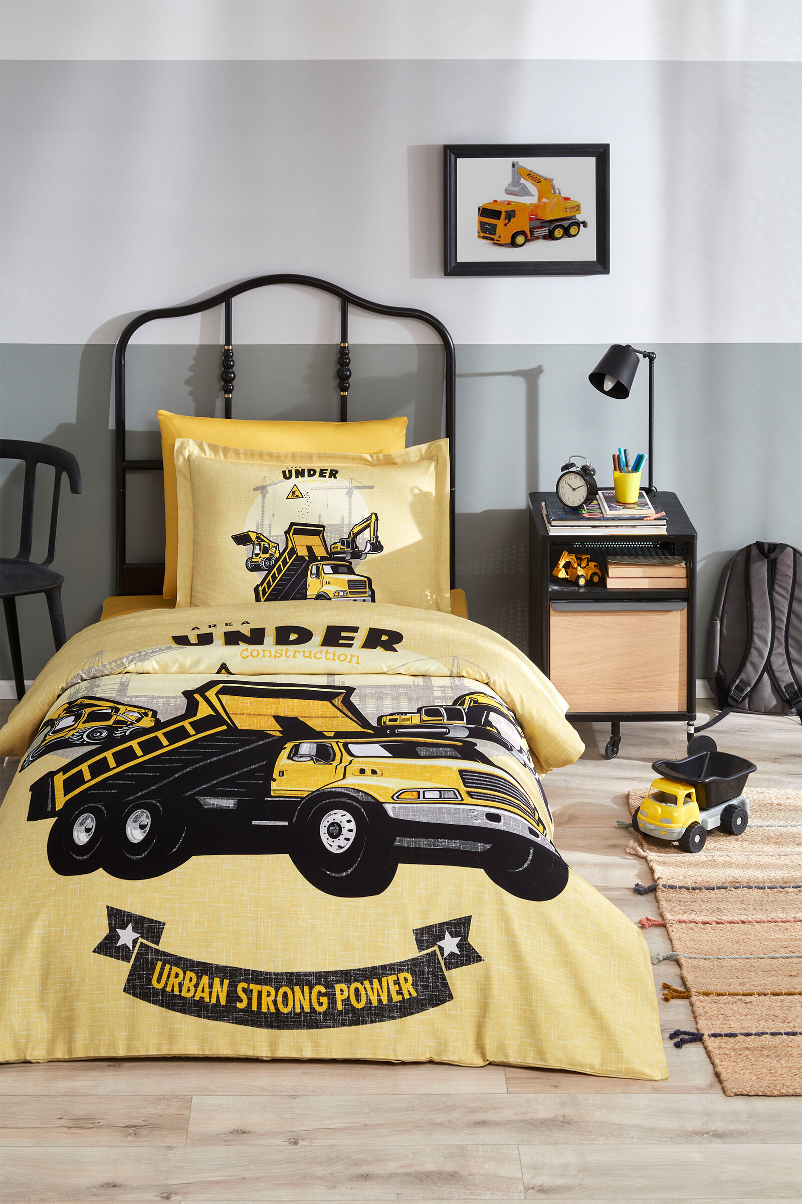 Özdilek Construction Tek Kişilik Lastikli Çarşaf Nevresim Takımı