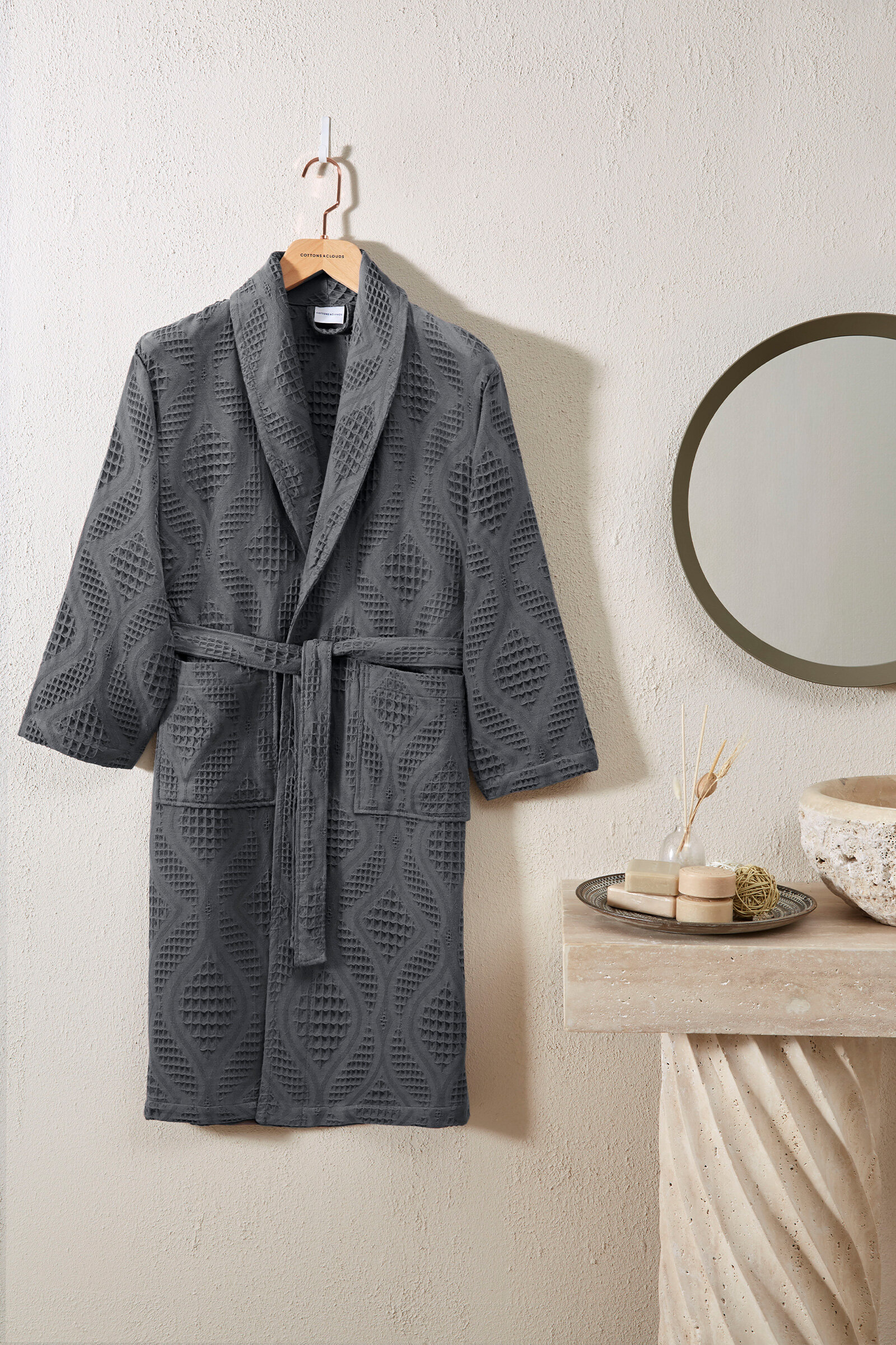 Cottons & Clouds Lattice Şal Yaka Bornoz