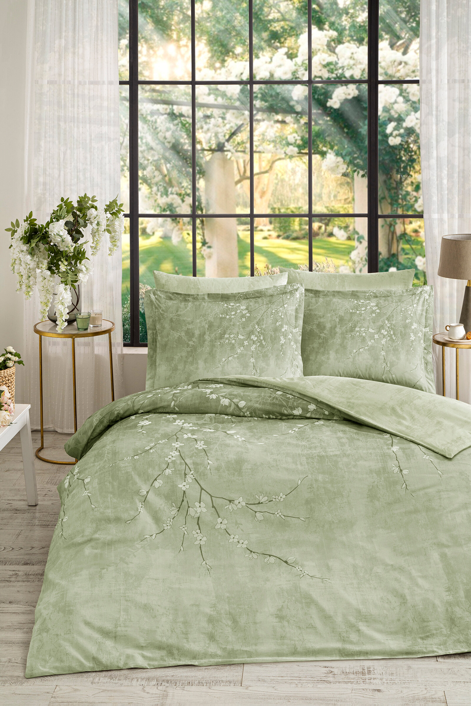 Özdilek Sakura Çift Kişilik Lastikli Çarşaf Nevresim Takımı