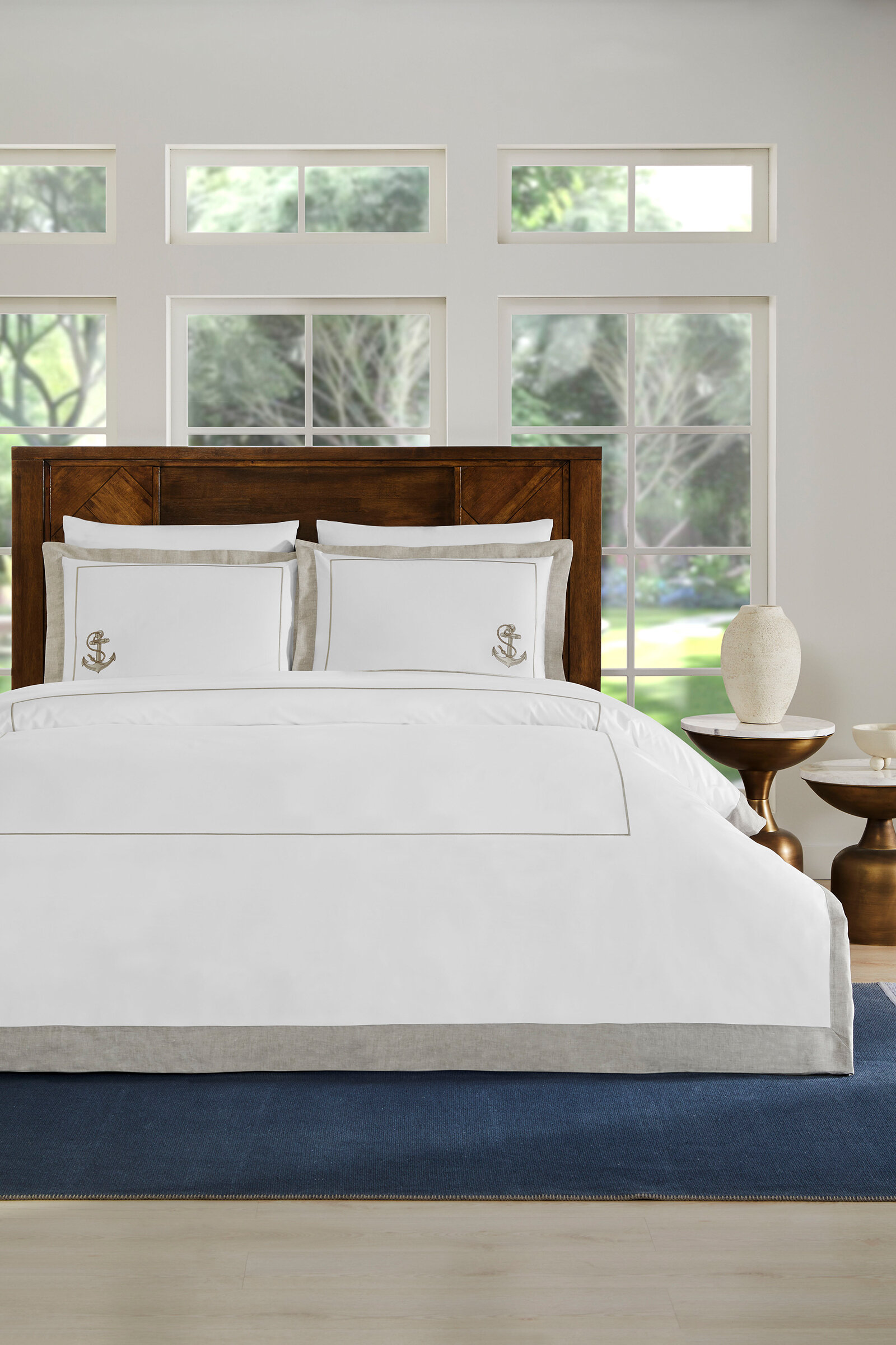 Cottons & Clouds Anchor Lastikli Çarşaf King Size Nakışlı Saten Nevresim Takımı