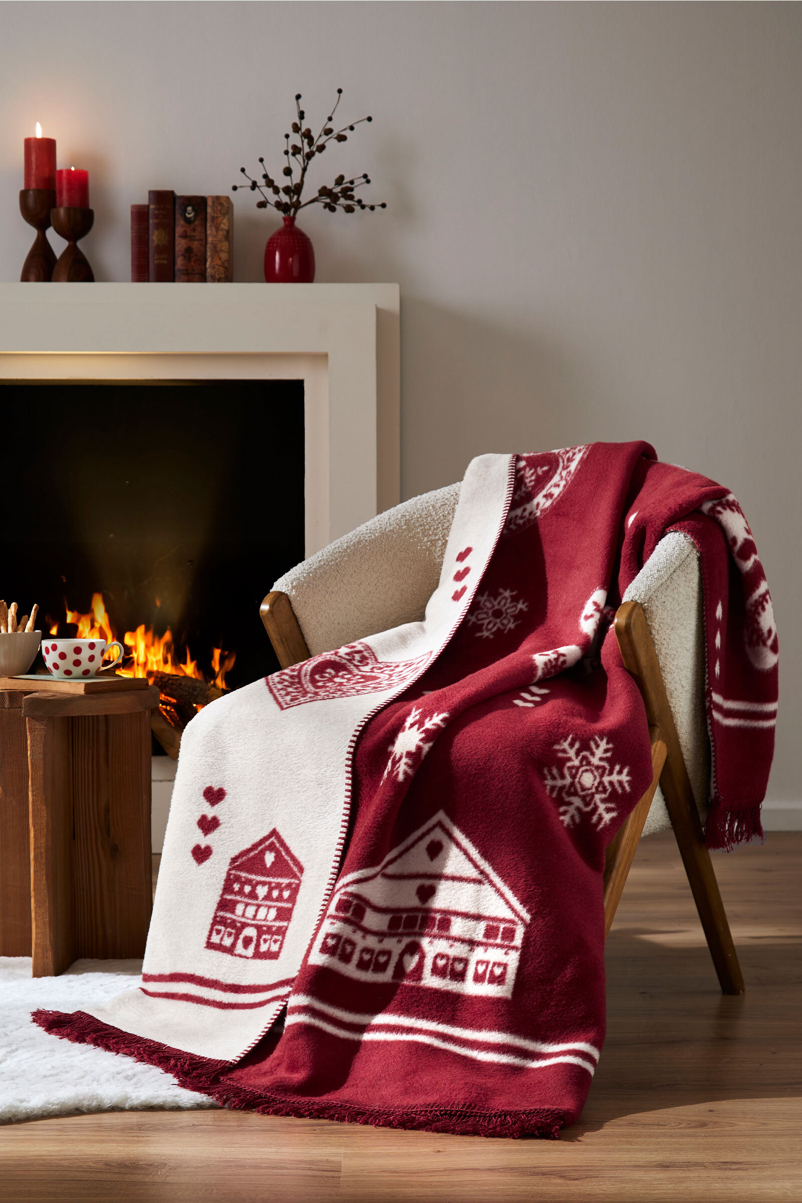 Özdilek Bicolor Snow House Çift kişilik Pamuklu Battaniye 200x220 cm