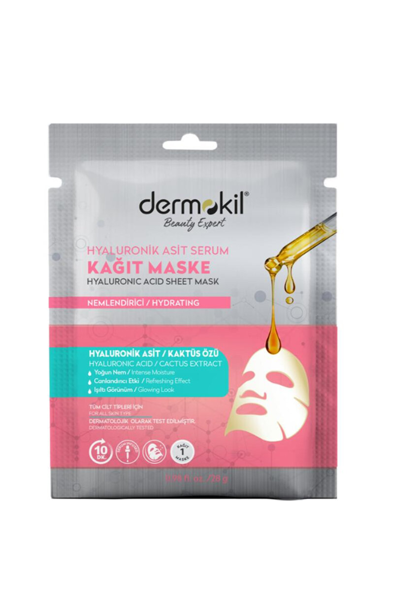 Dermokil Kil İçerikli Hyaluronik Asit Serum İçeren Kağıt Maske