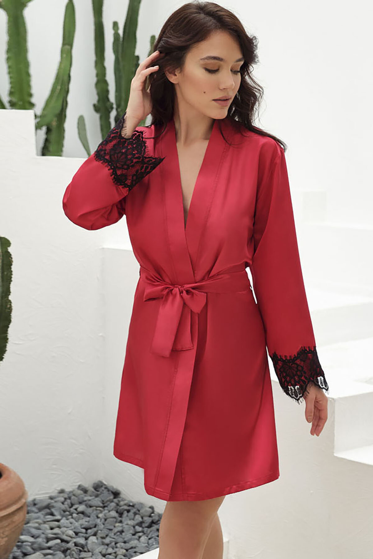 Anıl Kadın Saten Sabahlık String Takım 5738