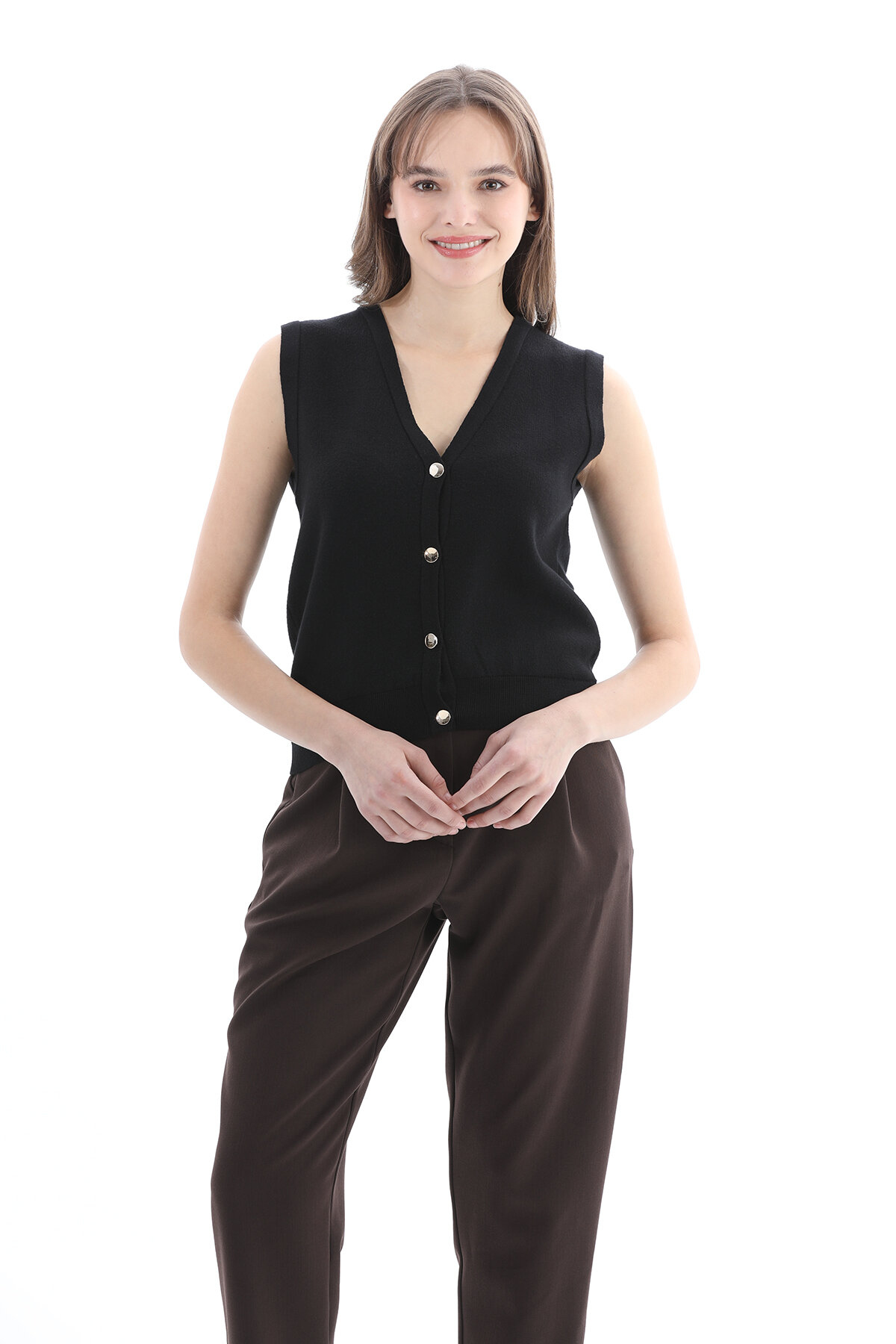 First Company Kadın V Yaka Triko Yelek 2524BS114148