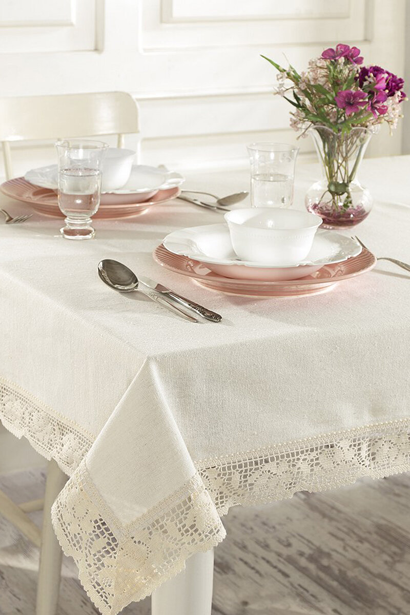 Ödel Buldan Dantelli Keten Masa Örtüsü KTN006M 140x180 cm
