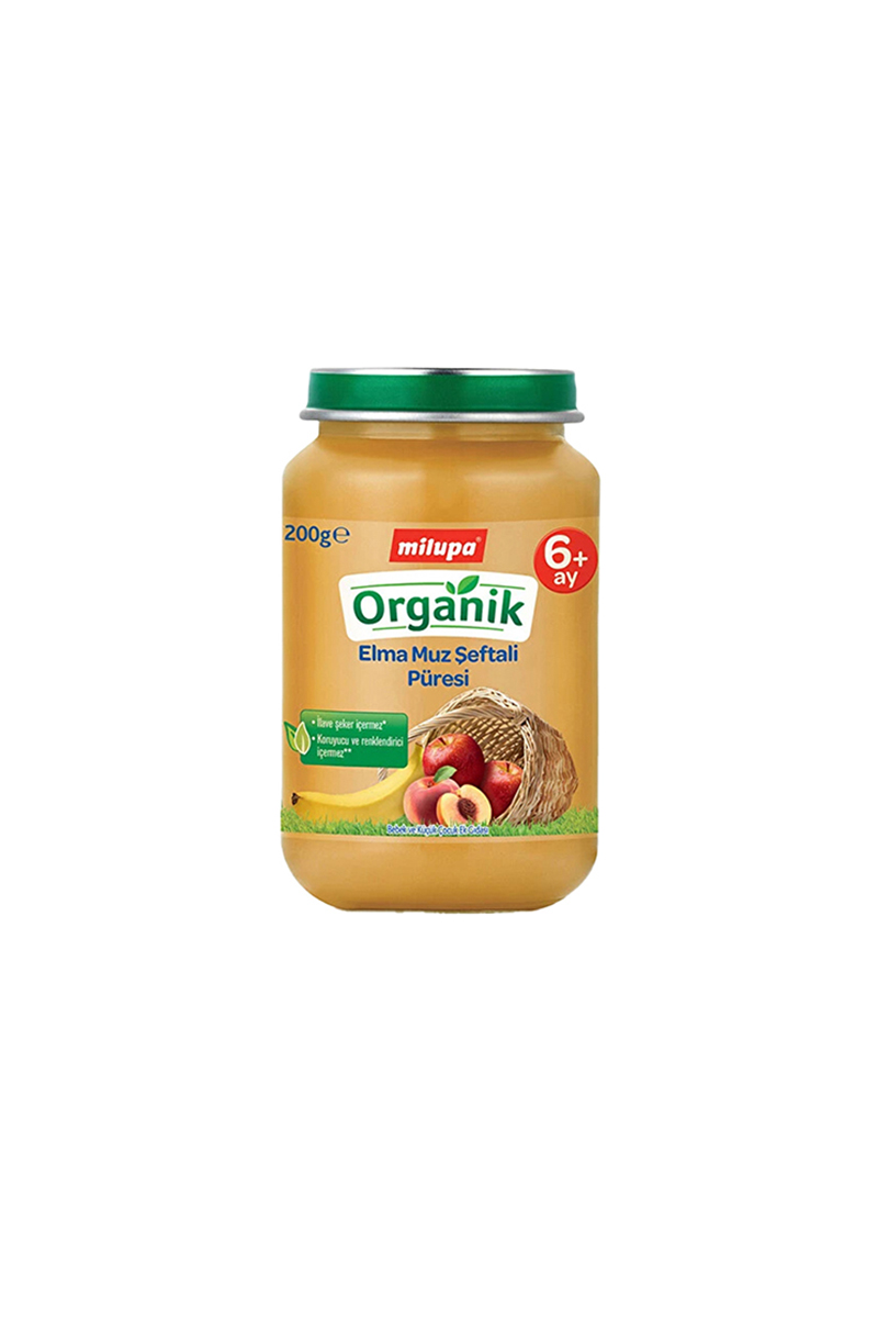 Milupa Organik Elma Muz Şeftali (Kavanoz Maması) 200 g