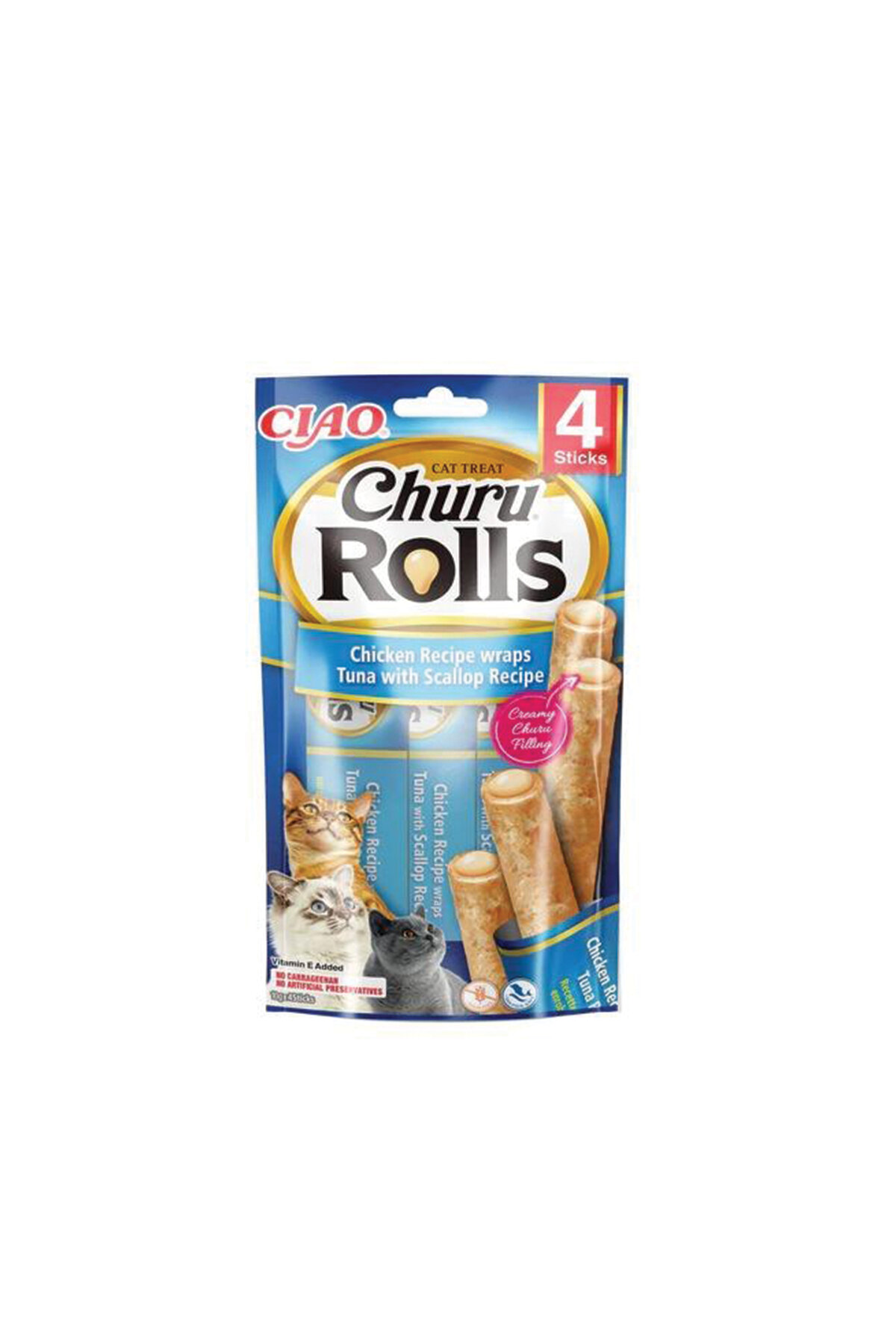 Ciao Churu Rolls Sticks Deniz Taraklı, Tavuk Sargılı ve Ton Balıklı Kedi Ödül Maması 4 x 10 Gr
