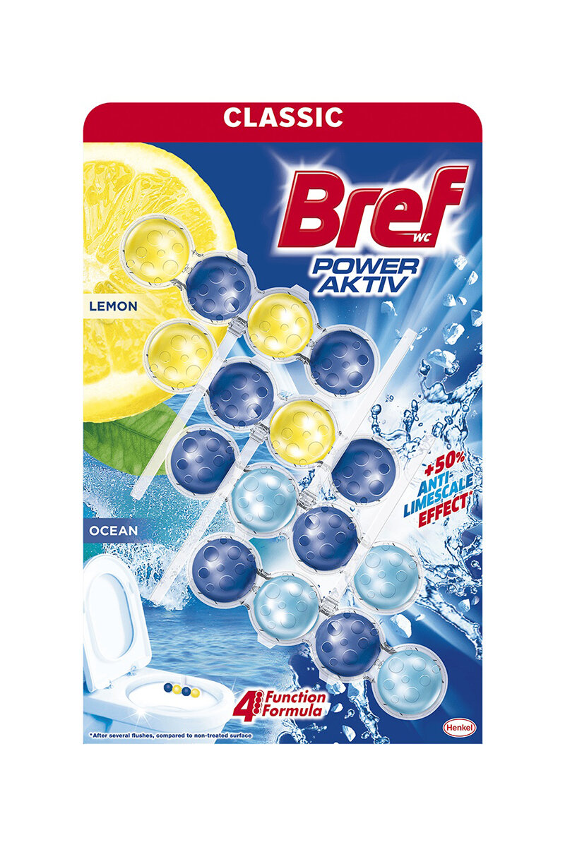 Bref Power Aktiv Wc Temizleyici Blok 4'lü Limon&Okyanus