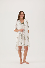 Cottons & Clouds Kadın Floral Desenli Uzun Kollu Viskon Gecelik CC7315
