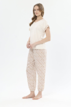 Shefame Kadın Leopar Desenli V Yaka Kısa Kollu Pijama Takımı 251K06SV