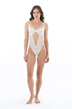Shefame Kadın Dantel ve Tül Detaylı Bodysuit 9013WN