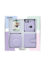 Instax mini 12 Lila Fotoğraf Makinesi 10'lu Film Kare Albüm ve Deri Kılıf Bundle Box