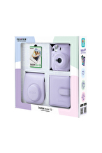 Instax mini 12 Lila Fotoğraf Makinesi 10'lu Film Kare Albüm ve Deri Kılıf Bundle Box