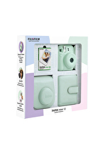 Instax mini 12 Yeşil Fotoğraf Makinesi 10'lu Film Kare Albüm ve Deri Kılıf Bundle Box