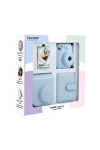 Instax mini 12 Mavi Fotoğraf Makinesi 10'lu Film Kare Albüm ve Deri Kılıf Bundle Box
