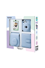 Instax mini 12 Mavi Fotoğraf Makinesi 10'lu Film Kare Albüm ve Deri Kılıf Bundle Box