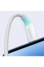 UGREEN USB-C 100W 3A QC PD Silikon Örgülü Hızlı Şarj Kablosu1 Metre Beyaz 15267