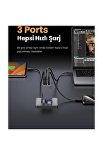 UGREEN Nexode Pro 65W GaN Hızlı Şarj Cihazı Type-C QC PD 2xUSB-C 1xUSB-A 1.5M 100W Kablo Dahil Uzay Grisi 25871