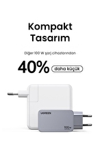 UGREEN Nexode Pro 100W GaN Hızlı Şarj Cihazı Type-C QC PD 2xUSB-C 1xUSB-A 1.5M 100W Kablo Dahil Uzay Grisi 25874