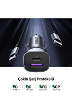 UGREEN PD 30W QC PD Alüminyum Araç Çakmaklık Şarj Cihazı 1xUSB-C 1xUSB-A Gri 40858