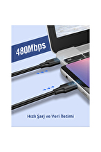 UGREEN USB-C 60W 3A QC PD Hızlı Şarj Kablosu 1 Metre Siyah 50997
