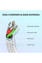 UGREEN USB-C to USB-A 3A QC Örgülü Hızlı Şarj Kablosu 1 Metre Gümüş Beyazı 60131