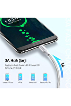 UGREEN USB-C to USB-A 3A QC Örgülü Hızlı Şarj Kablosu 2 Metre Gümüş Beyazı 60133