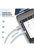 UGREEN USB-C to USB-A 3A QC Örgülü Hızlı Şarj Kablosu 2 Metre Gümüş Beyazı 60133