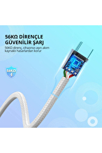 UGREEN USB-C to USB-A 3A QC Örgülü Hızlı Şarj Kablosu 2 Metre Gümüş Beyazı 60133