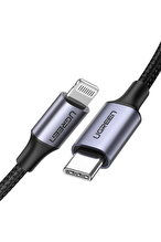 UGREEN Type-C to Lightning 3A PD MFi Sertifikalı Örgülü Hızlı Şarj Kablosu 1 Metre Siyah 60759