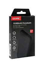 Asonic AS-P10 10000mAh 2*USB Output Powerbank Siyah Taşınabilir Pil Şarj Cihazı